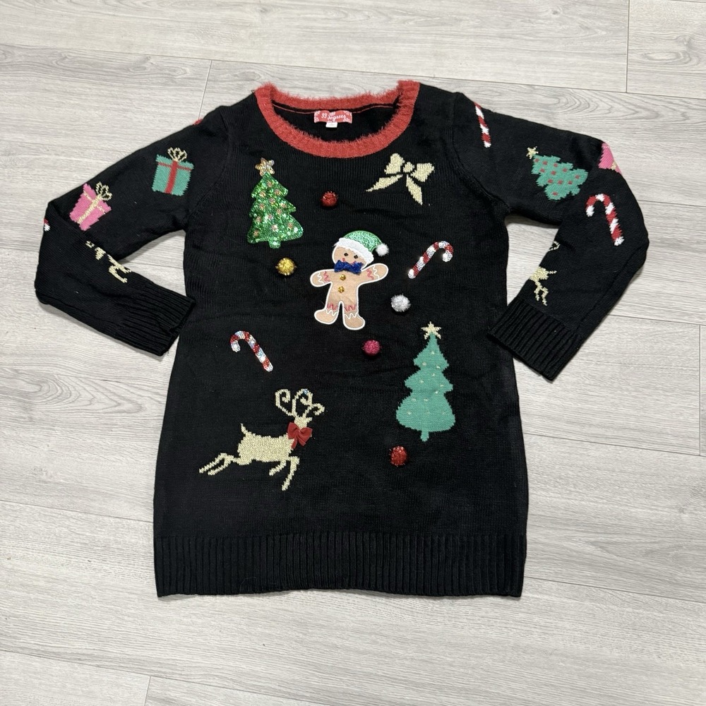 33 Degrees Christmas Tunic Sweater Dress Gingerbread Size Large Ornaments Bows